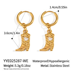 Белый 304 туфли из нержавеющей стали с серьгами-кольцами в форме сердца, с эмалью, белые, 36.5x14 мм