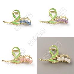 Mixed Color CRASPIRE 4Pcs 4 Colors Fashion Lily of the Valley Zinc Alloy Enamel Claw Hair Clips, Hair Accessories for Woman Girl, Mixed Color, 60x110x28mm, 1pc/color