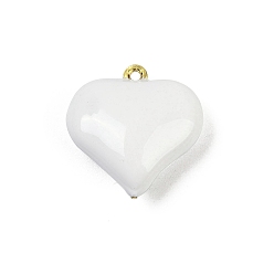 Белый Латунь эмаль подвески, реальный 18 k позолоченный, шарма сердца, белые, 17.5x16.5x7.5 мм, отверстие : 1.2 мм