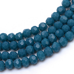 Teal Opaque Solid Glass Bead Strands, Faceted Round, Teal, 4~5mm, Hole: 0.5mm, about 93~98pcs/strand, 14.69 inch(37.3cm)