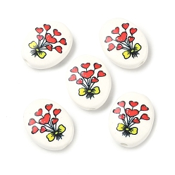 Сердце Фарфоровые бусины ручной работы, овальные, напечатанный, сердце, 20.5~21.5x16.5~17.5x7.5 мм, отверстие : 3 мм