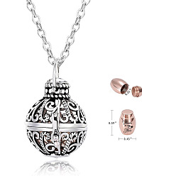 Clear Stainless Steel Bead Cage Pendant Necklaces, Urn Ashes Necklace, Round, Clear, 21.65 inch(55cm)