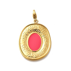 Светло-Вишневый Овальные 304 подвесные украшения из нержавеющей стали с эмалью, ионное покрытие (ip), с застежкой омар коготь, реальный 14 k позолоченный, светло-вишневый, 35x26.5x1.5 мм