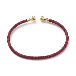 Dark Red Braided Carbon Steel Wire Bracelet Making, with Golden Plated Brass End Caps, Dark Red, 0.25cm, Inner Diameter: 2-3/8 inch(6.1cm)