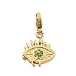 Перидот 304 украшение из нержавеющей стали со стразами, злые глаза, с когтя омара застежками и стразами, ионное покрытие (ip), реальный 14 k позолоченный, перидот, 25 мм