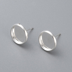 Silver 304 Stainless Steel Stud Earring Settings, Flat Round, Silver, Tray: 6mm, 8mm, Pin: 0.8mm