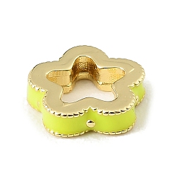 Jaune Perles d'espacement en laiton émaillé en forme de fleur, plaqué longue durée, sans cadmium et sans plomb, réel 18 k plaqué or, crémaillère plaquage, jaune, 11.5x11.5x3mm, Trou: 6x7mm