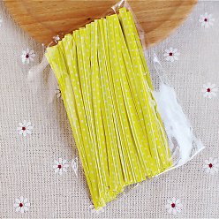 Yellow Kraft Paper Ties, with Iron Wire Twist Ties, for DIY Gift Wrap Decoration, Wedding Candy Party Decoration, Polka Dot Pattern, Yellow, 100x4mm, 100pcs/bag