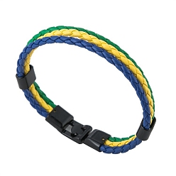 Marine Blue PU Leather Triple Layer Multi-strand Bracelets, with Alloy Clasp, Marine Blue, 8-1/8 inch(20.5cm)
