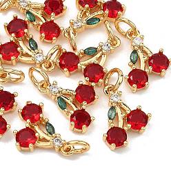 Настоящее золото 18K Латунные микро проложить кубического циркония подвески, без кадмия, без никеля и без свинца, черри прелести, реальный 18 k позолоченный, 13x10x3.5 мм, Перейти кольцо: 5x1 мм, внутренний диаметр: 3 мм