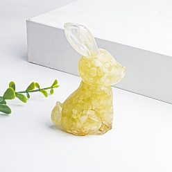 Lemon Jade Resin Rabbit Display Decoration, with Natural Lemon Jade Chips inside Statues for Home Office Decorations, 80x45mm
