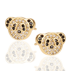 Bear Cubic Zirconia Stud Earrings, Brass Animal Earrings for Women, Golden, Bear Pattern, 7x10mm