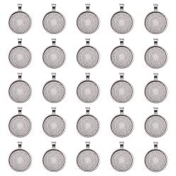 Antique Silver Alloy Pendant Cabochon Settings, Plain Edge Bezel Cups, DIY Findings for Jewelry Making, Antique Silver, Tray: 24.5mm, 37x28x6.5mm, Hole: 6x4mm