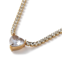 Сердце Вакуумное покрытие pvd 304 ожерелье с подвеской из нержавеющей стали с кубическим цирконием, с цепочками чашек из горного хрусталя, сердце, 16.81 дюйм (42.7 см), Кулон : 9x8.5 мм