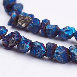Blue Plated Electroplated Natural Pyrite Bead Strands, Nuggets, Blue Plated, 1.5~5x3~6mm, Hole: 1mm, about 15.3~15.7 inch