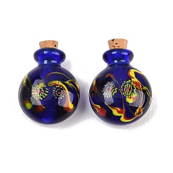 Темно-Синий Флаконы для духов ручной работы, изготовленные методом выдувания стекла., круглые, с пробкой, темно-синий, 3.1~3.2x2.25x1.4~1.45 см, отверстие : 5 мм