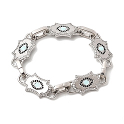 Платина Латунные браслеты-цепочки с микропаве из кубического циркония для женщин, злые глаза, стойки покрытие, долговечный, без кадмия и без свинца, платина, 7.68 дюйм (19.5 см)