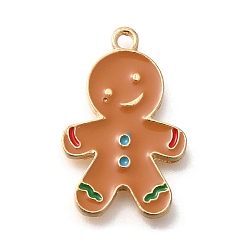 Gingerbread Man Новогодняя тема сплава эмали подвески, очарование пряничного человечка, золотой свет, 25x16x2 мм, отверстие : 1.6 мм