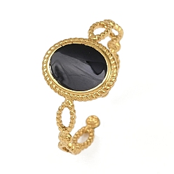 Черный Овальные 304 эмалированные манжеты из нержавеющей стали для женщин, ионное покрытие (ip), реальный 18 k позолоченный, чёрные, 11.5 мм, внутренний диаметр: регулируемый