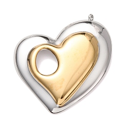 Золотой & Цвет Нержавеющей Стали 304 из нержавеющей стали большие кулоны, ионное покрытие (ip), сердце, золотые и нержавеющая сталь цвет, 54x49x6 мм, отверстия : 2.5 mm и 10x13 мм