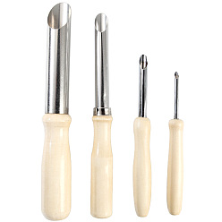 Stainless Steel Color Stainless Steel Clay Round Hole Cutter, with Wood Handle, for DIY Clay Molds Making, Stainless Steel Color, 13.5cm, Inner Diameter: 0.4cm, 4style, 1pc/style, 4pcs/set