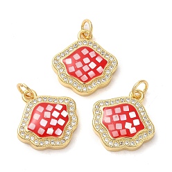 Красный Стойки обшивки латунь кубического циркония подвески, с эмалью и ракушкой, долговечный, без свинца и без кадмия, реальный 18 k позолоченный, с прыжковых колец, формы ракушек с тартаном, красные, 17x16x4 мм, отверстие : 3 мм