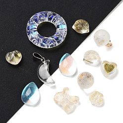 Clair Cabochons/pendentifs/liens/perles en verre de styles et de formes mélangés, clair, 8~37x6~20x2.5~10.5mm, Trou: 0.5~4mm