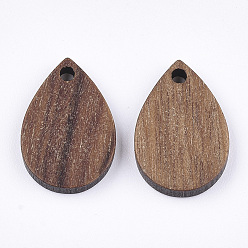 Saddle Brown Walnut Wood Pendants, Teardrop, Saddle Brown, 17x11x2.5~3mm, Hole: 1.6mm