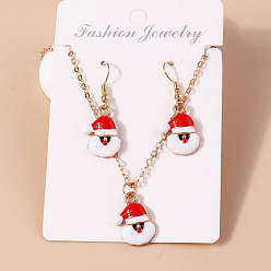YS041 Christmas Santa Necklace Christmas Decor Reindeer Cane Tree Snowman Earrings Set