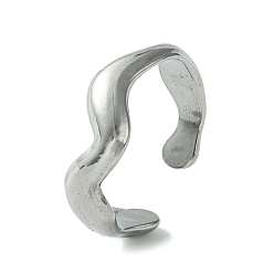 Stainless Steel Color 304 Stainless Steel Open Cuff Ring, Twist Wave, Stainless Steel Color, US Size 6 1/2(16.9mm)