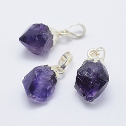 Silver Natural Amethyst Pendants, with Brass Findings, Silver Color Plated, 17~25x8~14x9mm, Hole: 3x5mm