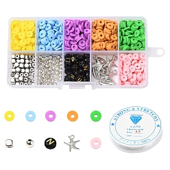 Mixed Color DIY Jewelry Making Kits, Including Geometry Handmade Polymer Clay & Plastic & Acrylic Beads, Starfish & Shell Plastic Pendants and Elastic Crystal Thread, Mixed Color, Beads: 855~860pcs/set