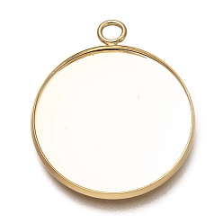 Real 18K Gold Plated 304 Stainless Steel Pendant Cabochon Settings, Plain Edge Bezel Cups, Flat Round, Real 18K Gold Plated, Tray: 25mm, 31.5x27x2mm, Hole: 3mm