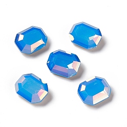 Air Blue Opal Light AB Style K9 Glass Rhinestone Cabochons, Pointed Back & Back Plated, Octagon Rectangle, Air Blue Opal, 10x8x4mm