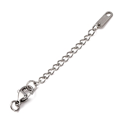 Нержавеющая Сталь Цвет 304 концы из нержавеющей стали с цепями, с карабинами из нержавеющей стали и витой цепочкой-удлинителем, цвет нержавеющей стали, 69 мм