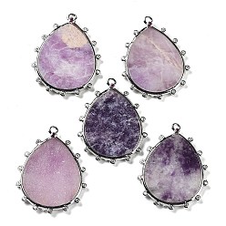 Лепидолит Подвески из натурального лепидолита, покрытие стойки платинового цвета, латунь, прозрачные подвески-капли из кубического циркония, 30.5x23.5x2 мм, отверстие : 1.4 мм