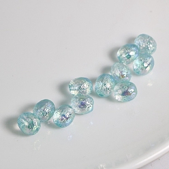 Pale Turquoise UV Plating Rainbow Iridescent Acrylic Beads, Hammered, Oval, Pale Turquoise, 11x10mm