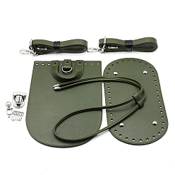 Dark Olive Green DIY Purse Making Kit, Including with PU Leather Bag Accessories & Iron Bag Clasps Fingding, Dark Olive Green, 14~100x1.8~18cm, 9pcs/set