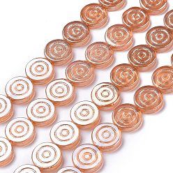 Dark Orange Electroplate Transparent Glass Beads Strands, Pearl Luster Plated, Flat Round with Vortex, Dark Orange, 16x4.8mm, Hole: 1.2mm, about 40pcs/strand, 25.20 inch(64cm)