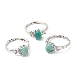 Amazonite Natural Amazonite Oval with Butterfly Adjustable Ring, Platinum Brass Jewelry, Inner Diameter: 18mm
