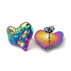Rainbow Color Ионное покрытие (ip) 304 текстурированные серьги-гвоздики из нержавеющей стали для женщин, Радуга цветов, 18x19 мм, штифты : 0.8 мм
