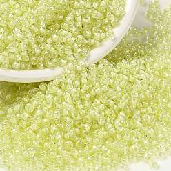 (RRHB267) Pale Yellow Lined Crystal AB Миюки круглые бусины рокайль, японский бисер, 15/0, (rrhb 267) бледно-желтый кристалл с линовкой ab, 1.5 мм, отверстие : 0.7 мм, Около 5555 шт / 10 г
