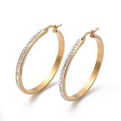 Golden Clear Cubic Zirconia Big Hoop Earrings, 304 Stainless Steel Jewelry for Women, Golden, 43x3mm, Pin: 1~1.3x0.7mm
