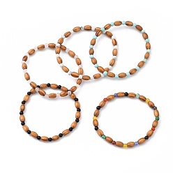 Mixed Stone Stretch Beaded Bracelets, with Wood Beads and Natural & Synthetic Gemstone Beads, Inner Diameter: 2-1/4 inch(5.6cm)