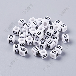 Letter B Акриловые бусины с горизонтальными отверстиями, с эмалью, кубические, В письме, 6x6x6 мм, отверстие : 3.2 мм