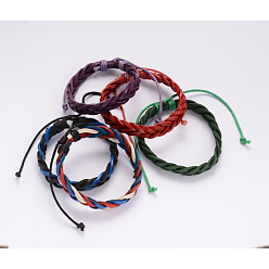 Mixed Color Adjustable Braided Leather Cord Bracelets, with Waxed Cord, Mixed Color, 64mm