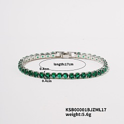 Зеленый Латунные браслеты-цепочки из кубического циркония, зелёные, 6-3/4 дюйм (17 см)