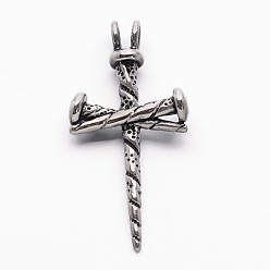 Antique Silver Retro 304 Stainless Steel Cross Gothic Pendants, Antique Silver, 44x22x6mm, Hole: 4.5x3.5mm