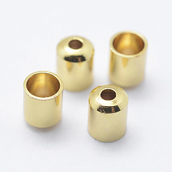 Golden Brass Cord Ends, End Caps, Column, Long-Lasting Plated, Golden, 5x4mm, Hole: 1mm, 3mm inner diameter