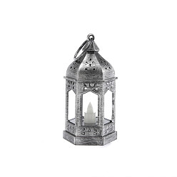Antique Silver Lantern Shape European Candlestick, Moroccan Festival Decoration Retro Plastic Wind Lamp, Antique Silver, 12.5x6.5cm